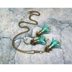 Art Nouveau Seafoam Green Vintage Jewelry Set, Artisan Crafted Unique Jewelry